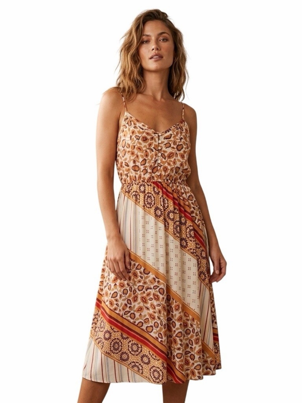 Bohemian Patchwork Spaghetti Strap Dress Aerie size Medium
